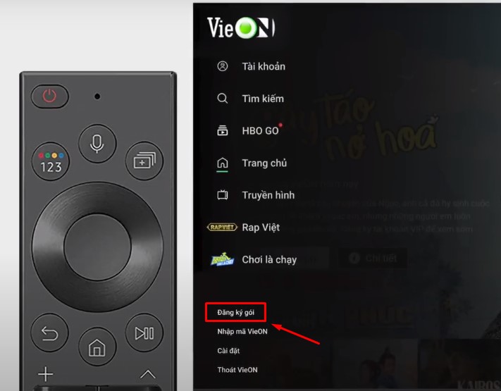 Cách đăng ký gói ứng dụng VieON trên tivi