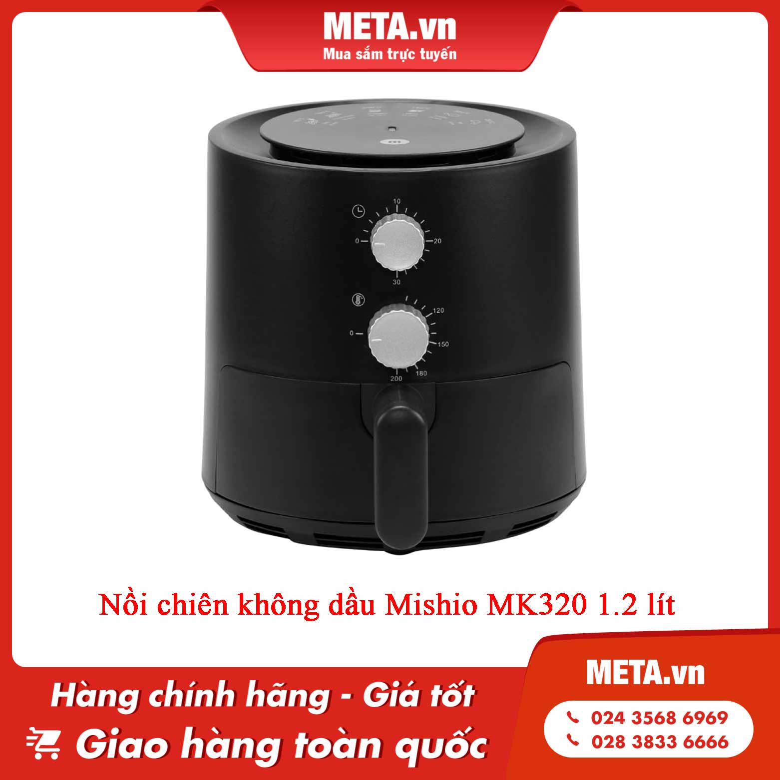 Nồi chiên không dầu mini Mishio MK320 1.2 lít