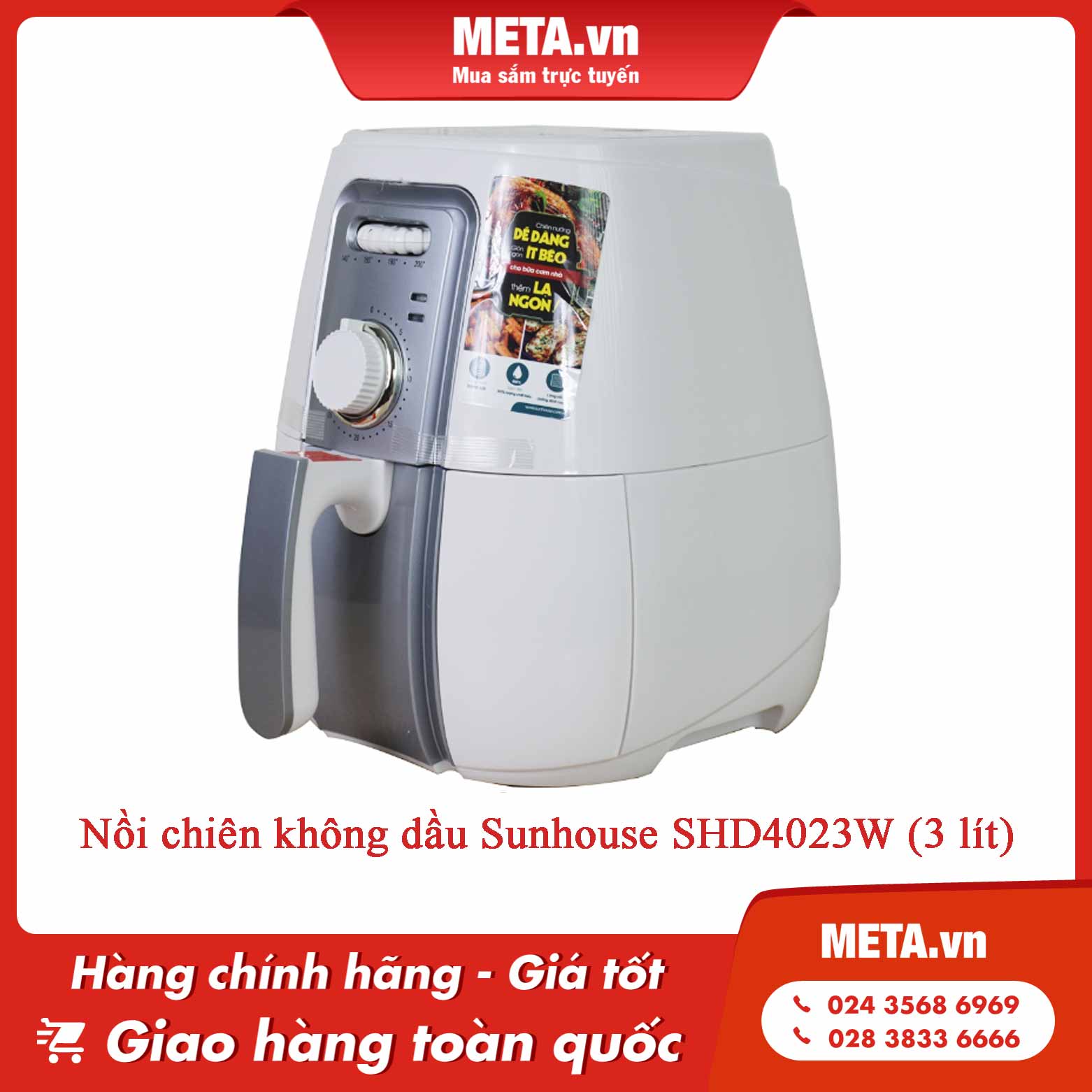 Nồi chiên không dầu mini Sunhouse SHD4023W (3 lít)