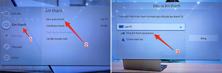 Kết nối tivi Samsung với amply bằng cáp Optical