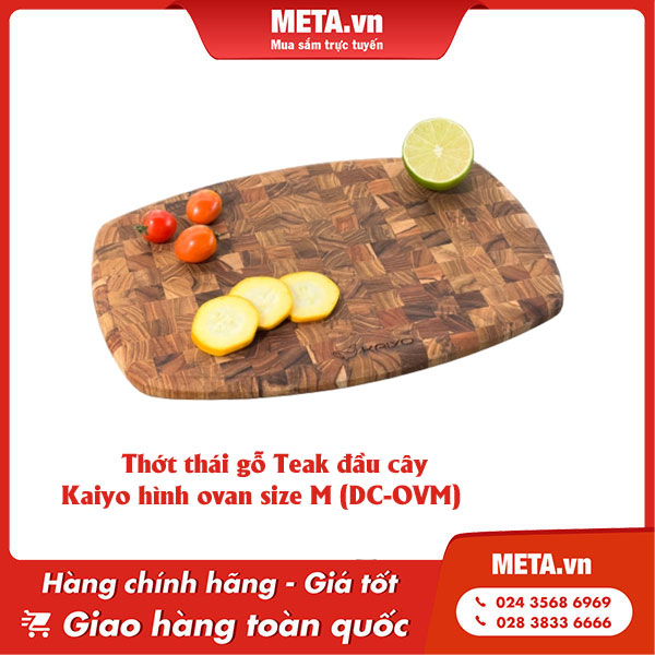 Thớt thái gỗ teak đầu cây Kaiyo hình ovan size M (DC-OVM)