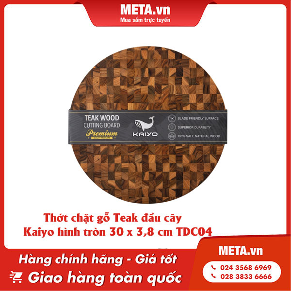 Thớt chặt gỗ teak đầu cây Kaiyo hình tròn TDC04