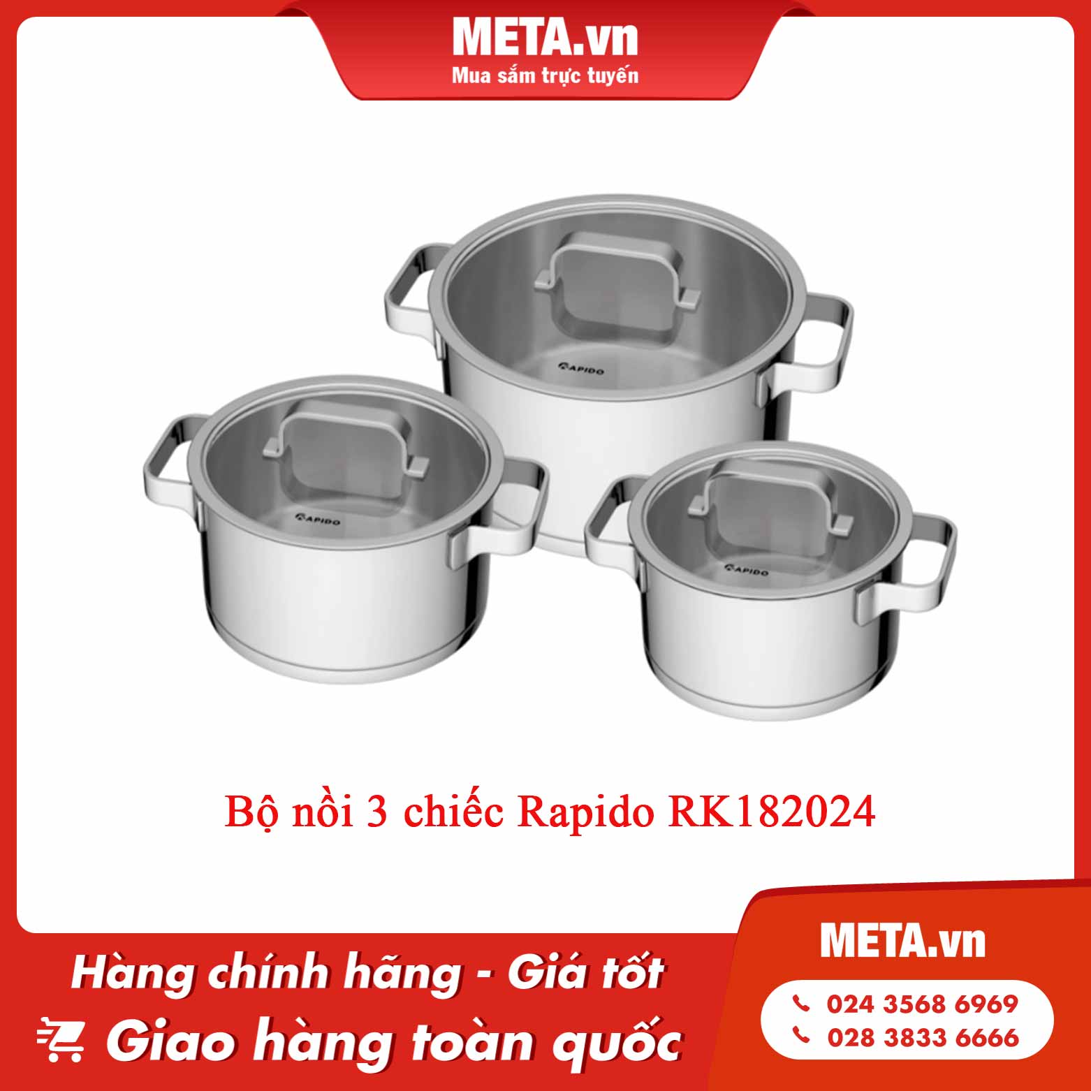 Bộ nồi Đức 3 chiếc Rapido RK182024