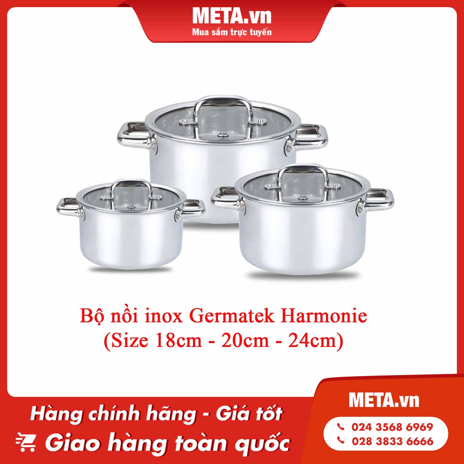 Bộ nồi inox Germatek Harmonie (Size 18cm - 20cm - 24cm)
