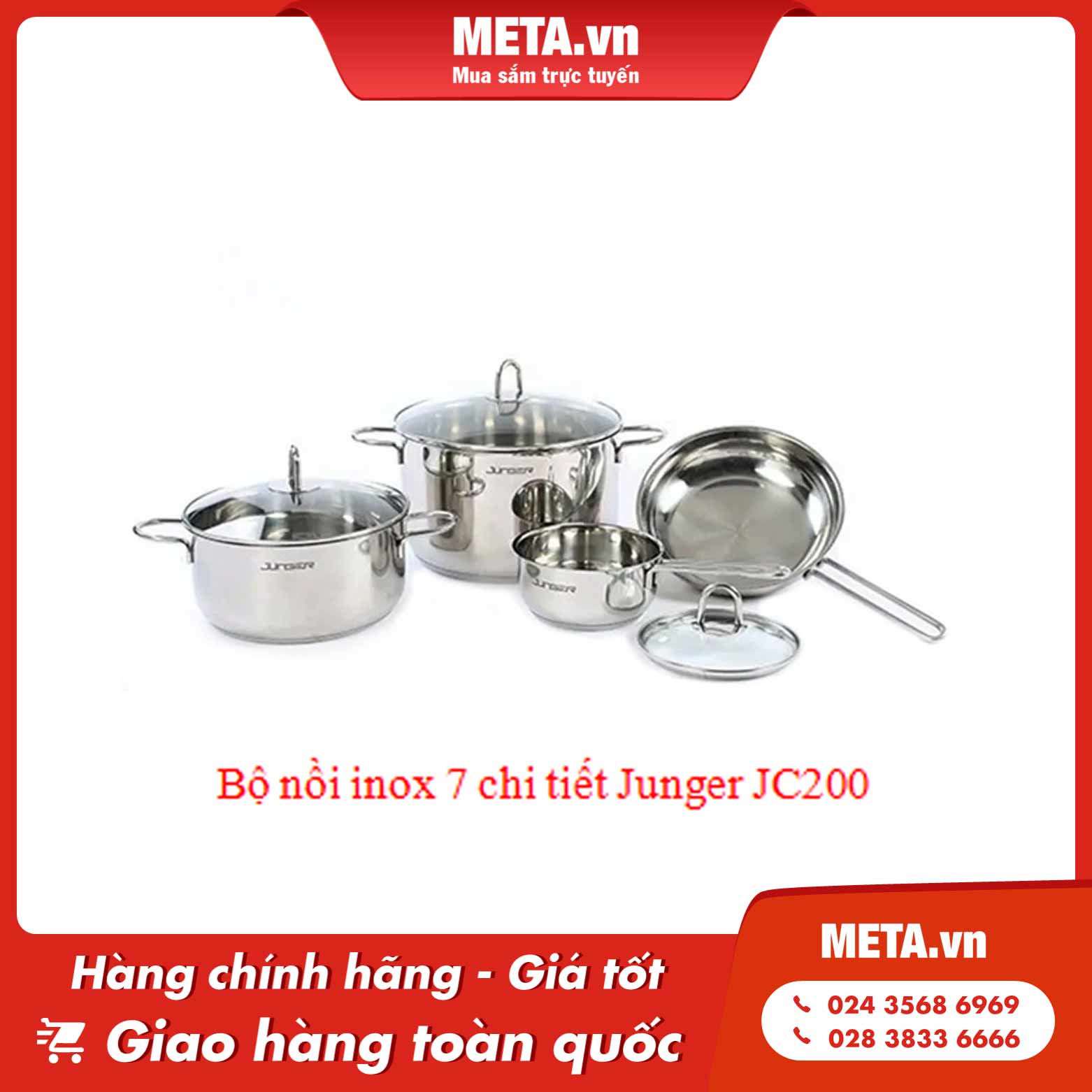 Bộ nồi inox 7 chi tiết Junger JC200