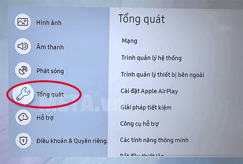Mở Cài đặt trên tivi Samsung