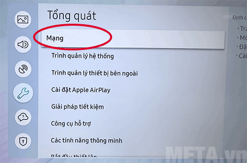 Di chuyển đến Cài đặt Mạng của tivi Samsung
