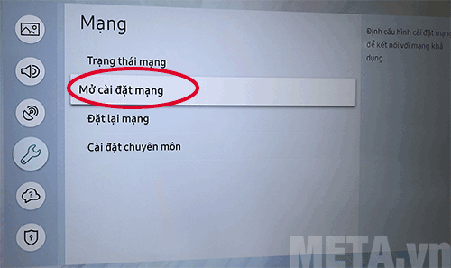 Mở cài đặt mạng trên tivi Samsung