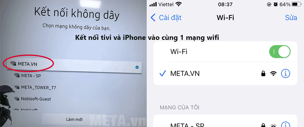 Kết nối iPhone và tivi vào cùng 1 mạng wifi