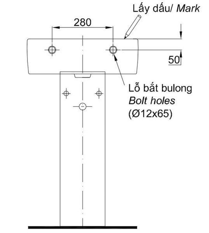 Dùng dấu lỗ cố định lavabo