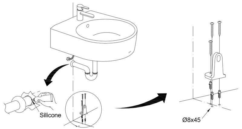Lắp cố định lavabo và giá đỡ thân lavabo