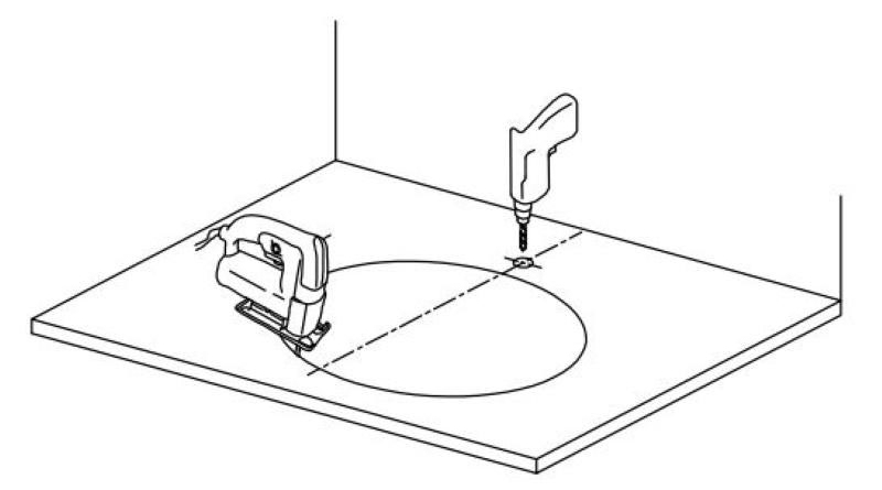 Tiến hành dùng máy cắt và máy khoan để cắt bàn đá và khoan lỗ