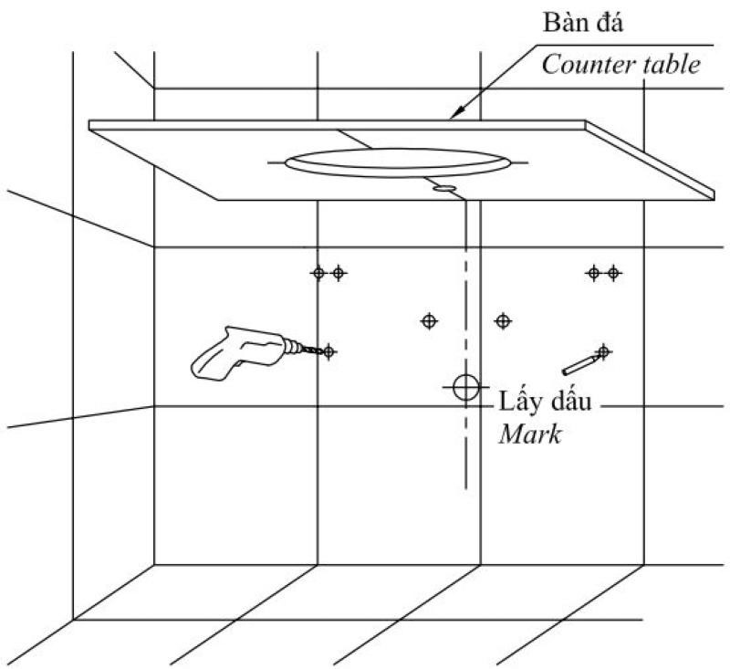 Bạn tiếp tục lấy dấu và khoan lỗ lắp đặt hai giá đỡ