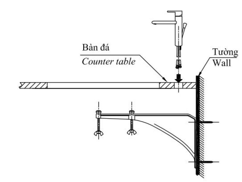 Lắp vòi lên bàn đá. Bạn có thể xem hướng dẫn chi tiết ở giấy sử dụng đi kèm với vòi