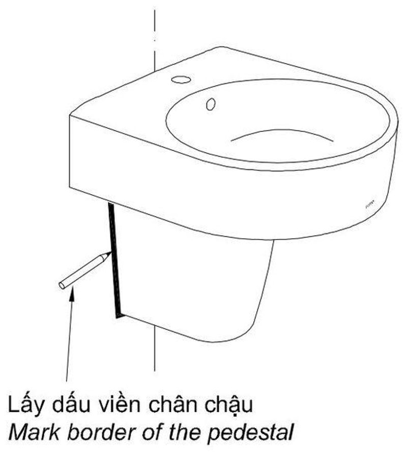 Dùng bút màu để đánh dấu vị trí lắp cố định thân chậu lavabo chân lửng