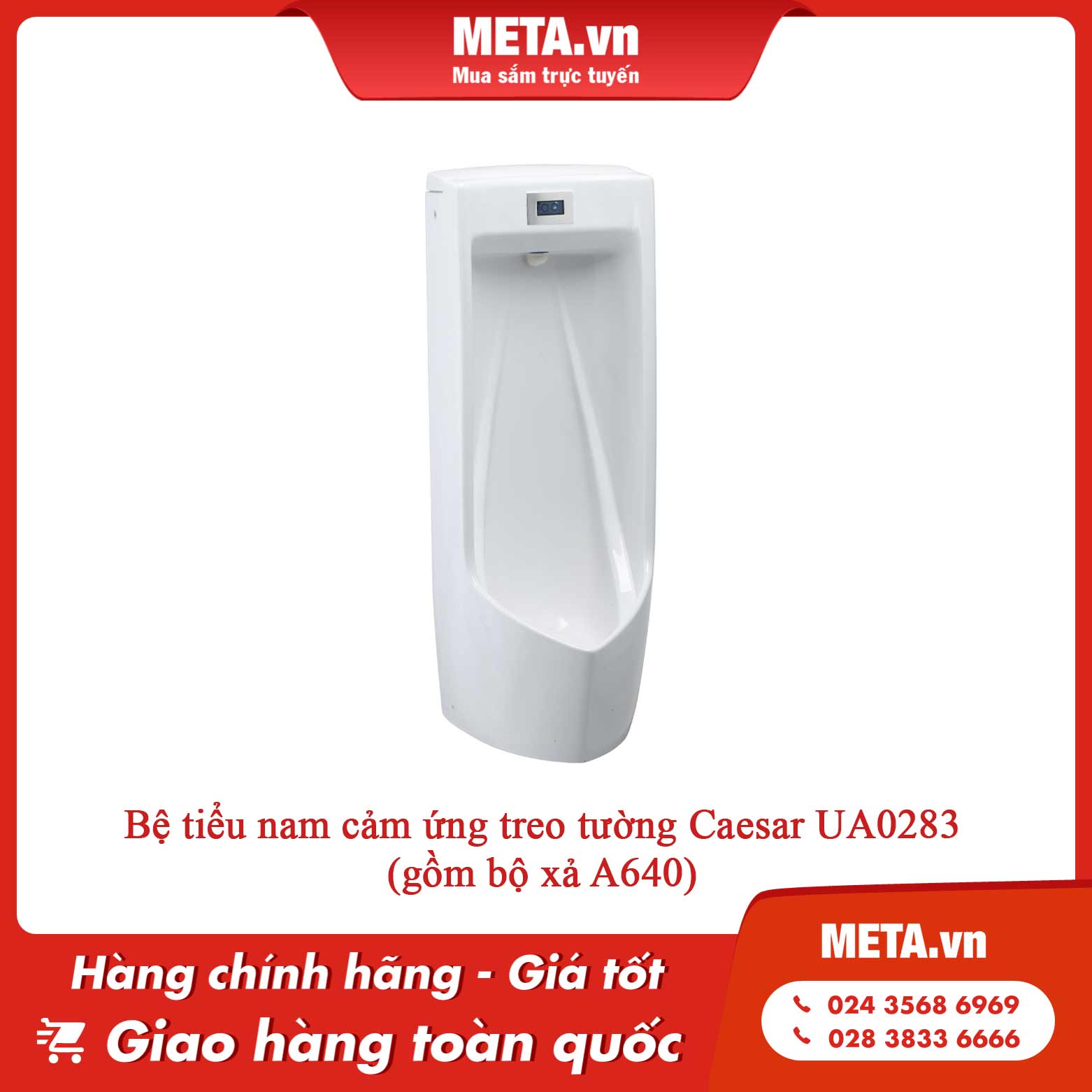 Bệ tiểu nam cảm ứng treo tường Caesar UA0283 (gồm bộ xả A640)