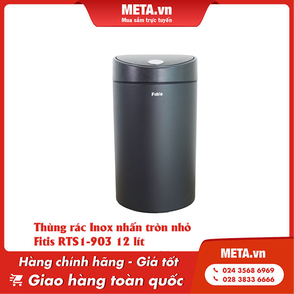 Thùng rác inox nhấn tròn nhỏ Fitis RTS1-903 12 lít
