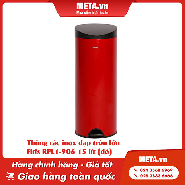 Thùng rác inox đạp tròn lớn Fitis RPL1-906 15 lít