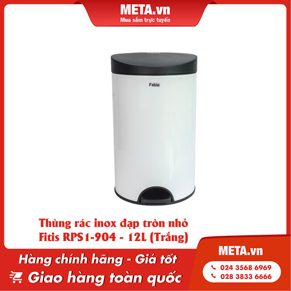 Thùng rác inox đạp tròn nhỏ Fitis RPS1-904 - 12L (Trắng)