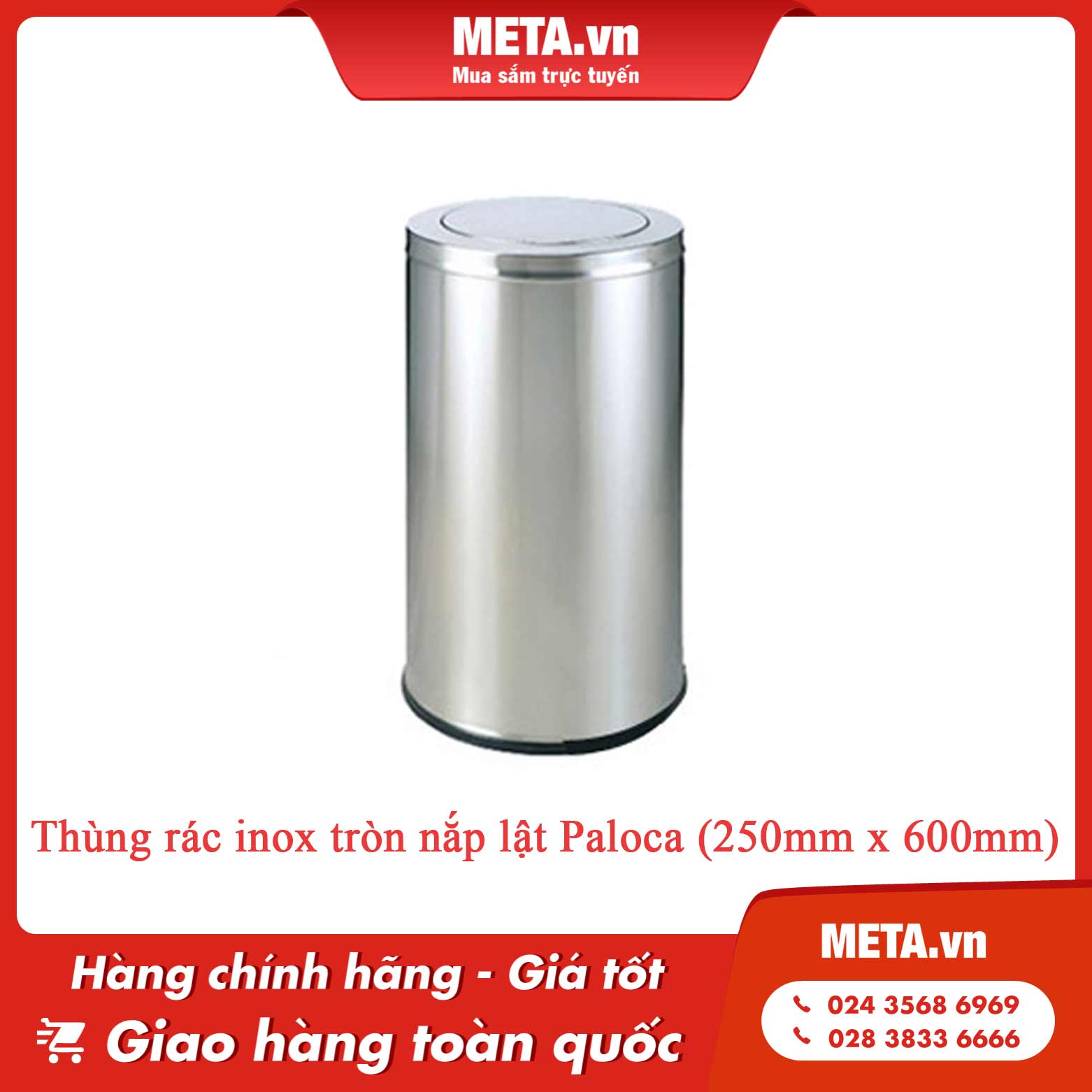 Thùng rác inox nắp lật Paloca (250mm x 600mm)