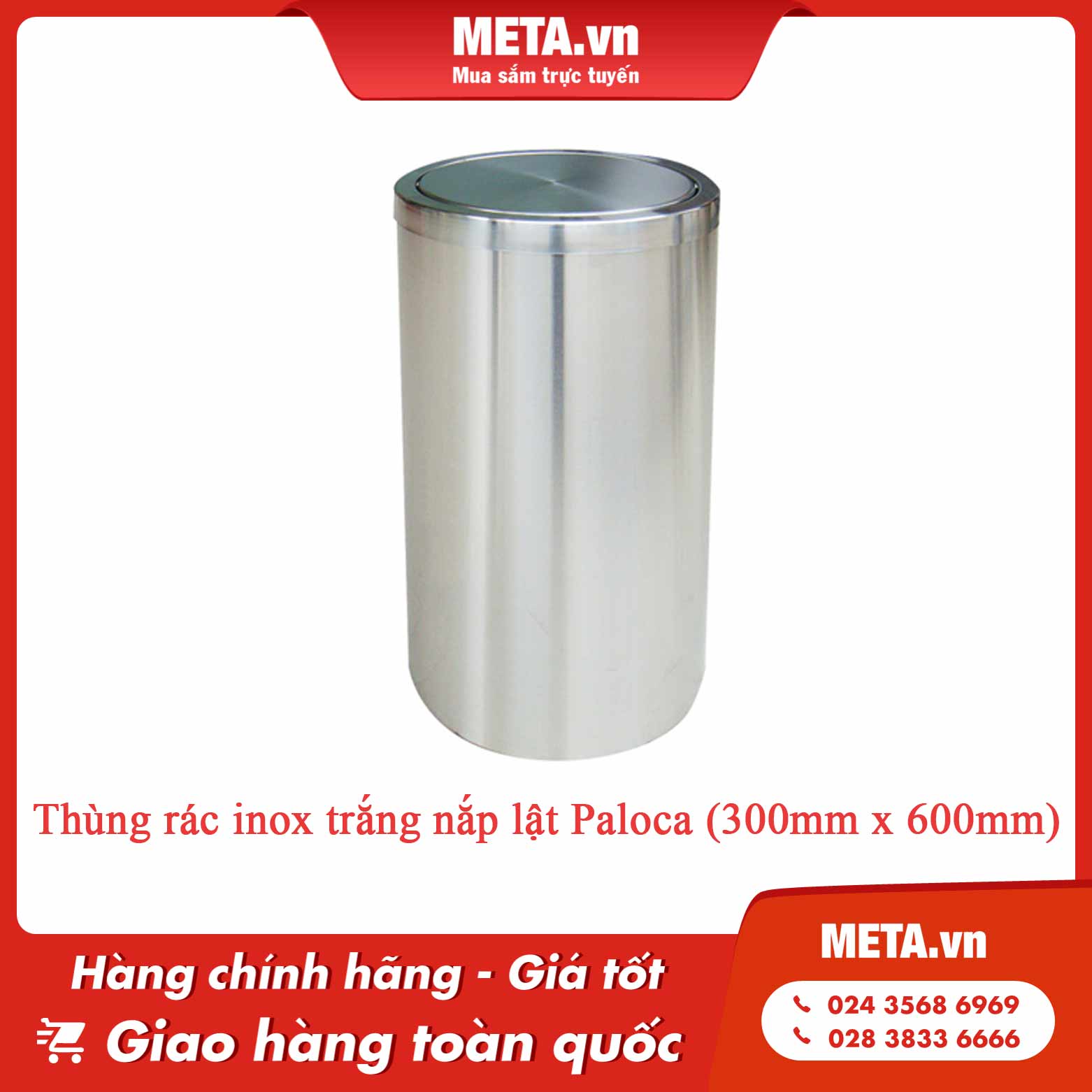 Thùng rác inox trắng nắp lật Paloca (300mm x 600mm)