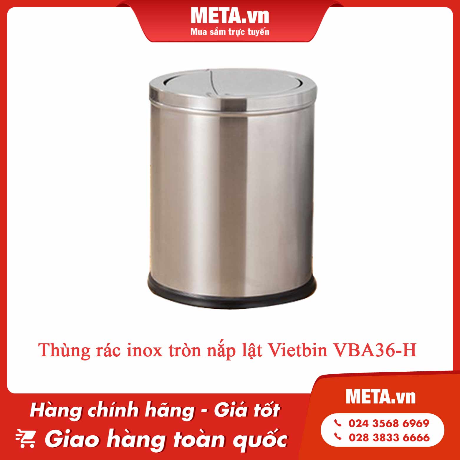 Thùng rác inox nắp lật Vietbin VBA36-H