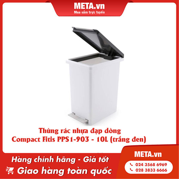 Thùng rác nhựa đạp dòng Compact Fitis PPS1-903 - 10L (trắng đen)