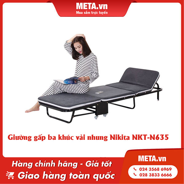 Giường gấp ba khúc vải nhung Nikita NKT-N635