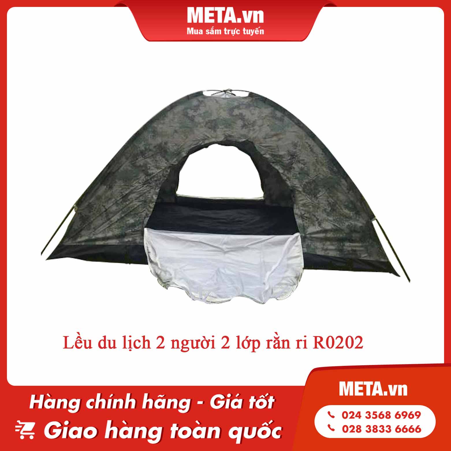 Lều du lịch 2 người 2 lớp rằn ri R0202