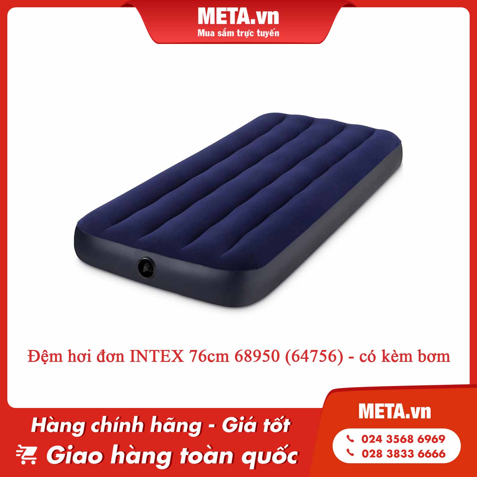 Đệm hơi đơn INTEX 76cm 68950 (64756) - có kèm bơm