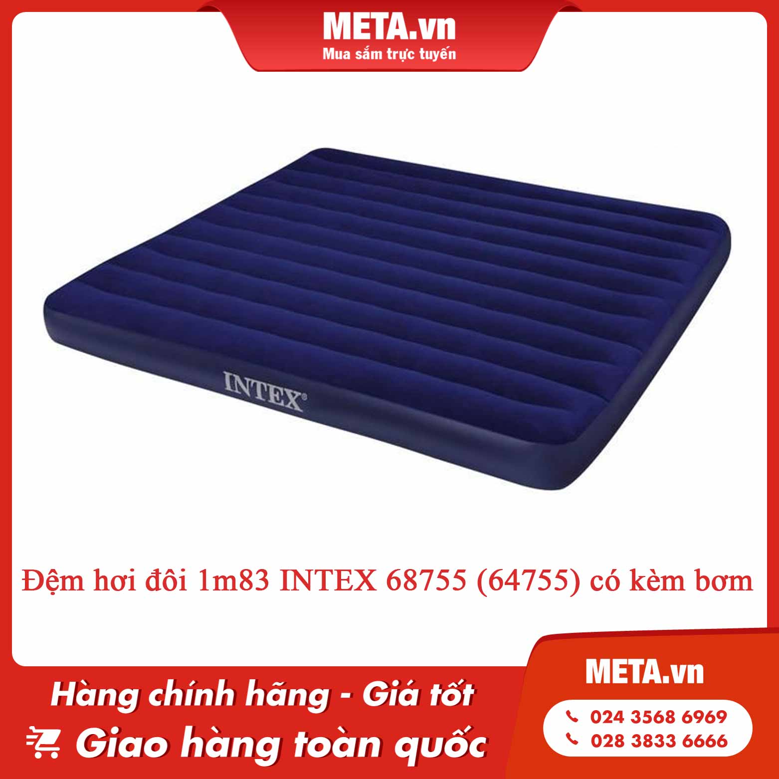 Đệm hơi đôi 1m83 INTEX 68755 (64755) có kèm bơm