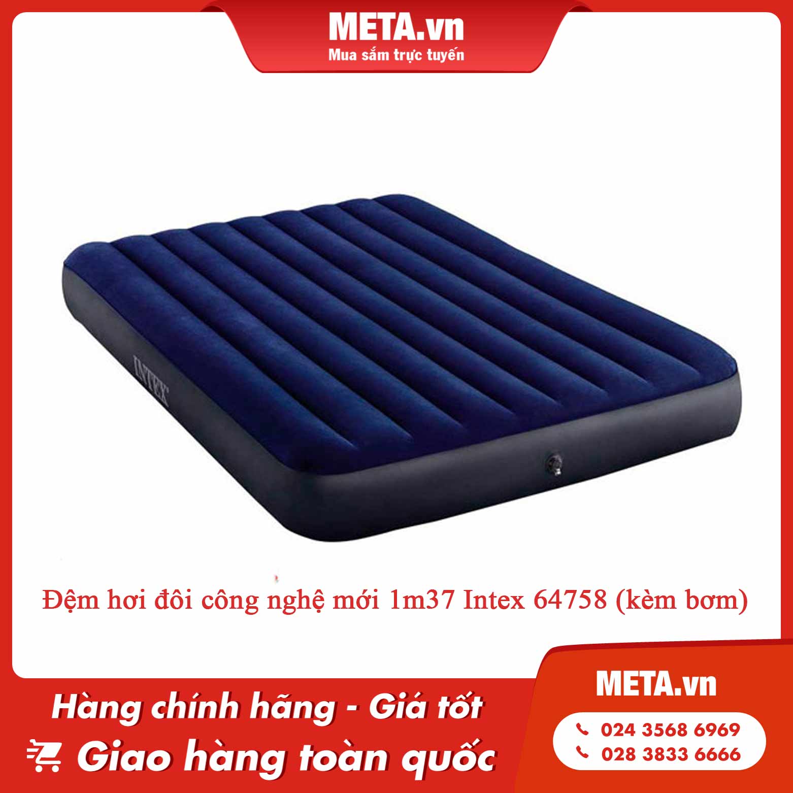 Đệm hơi đôi công nghệ mới 1m37 Intex 64758 (kèm bơm)