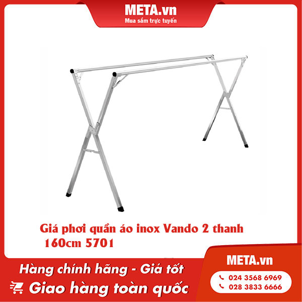 Giá phơi quần áo inox Vando 2 thanh 160cm 5701