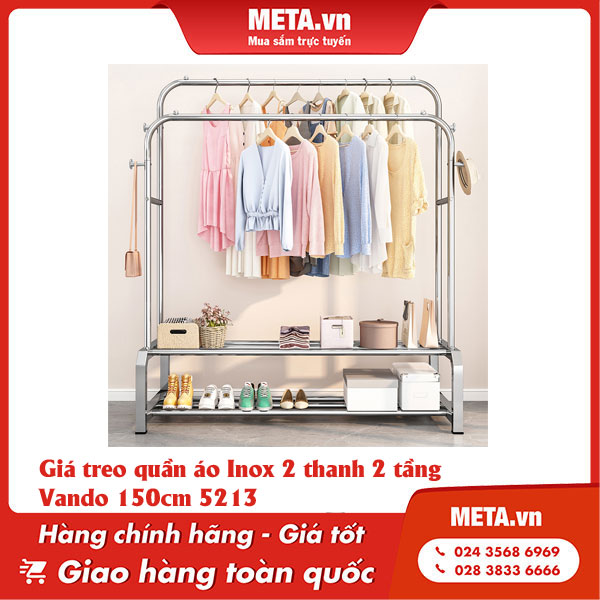 Giá treo quần áo Inox 2 thanh 2 tầng Vando 150cm 5213
