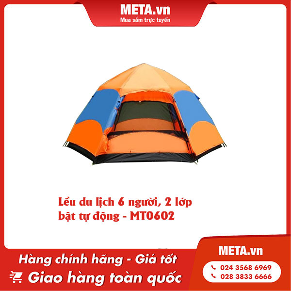 Lều cắm trại chống mưa 6 người, 2 lớp, bật tự động - MT0602