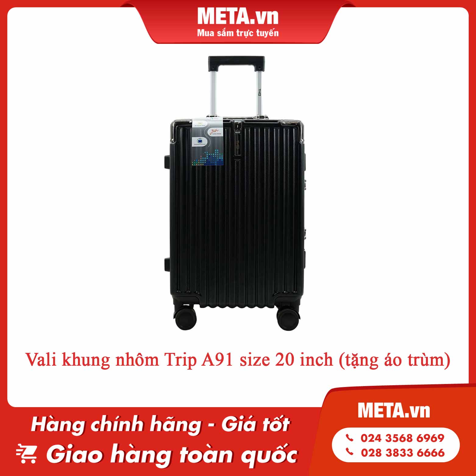 Vali khung nhôm Trip A91 size 20 inch (tặng áo trùm)