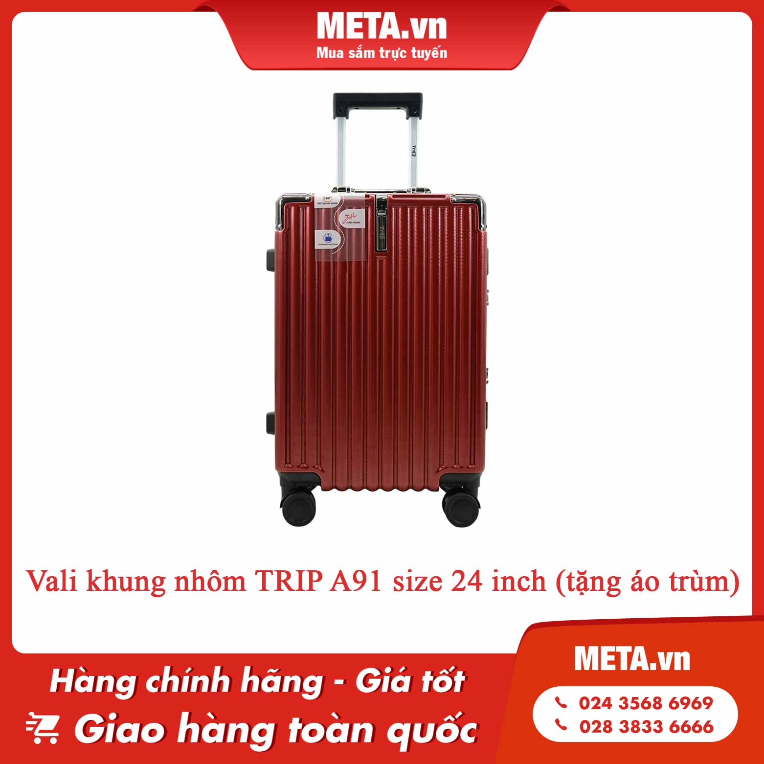 Vali khung nhôm TRIP A91 size 24 inch (tặng áo trùm)