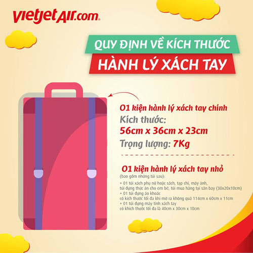 Kích thước vali xách tay được mang lên máy bay của Vietjet Air