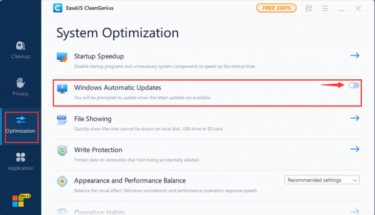 Hướng dẫn tắt update Win 11 bằng phần mềm EaseUS CleanGenius