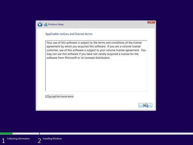 Thông báo về các điều khoản sẽ được hiện ra, lúc này bạn hãy nhấn vào I accept the license terms → Nhấn Next