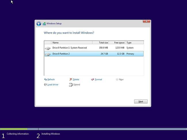 Lựa chọn ổ đĩa để dùng làm cài đặt Windows