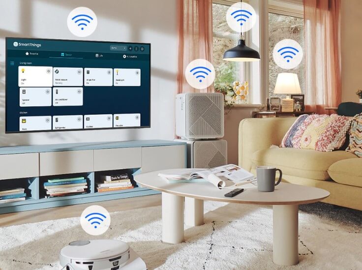 Tính năng SmartThings theo dõi và điều khiển tivi Samsung CU8000 