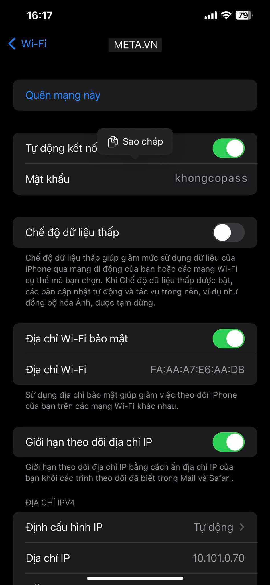 Mật khẩu wifi trên iPhone