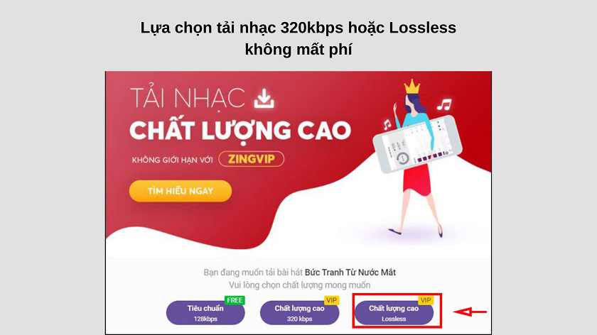 Chọn vào chất lượng nhạc mình muốn tải rồi chờ trong vài giây để nhạc được tải về