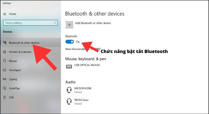Nhấn bật chức năng bluetooth để quét tìm các thiết bị muốn kết nối
