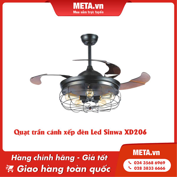Quạt trần cánh xếp đèn Led Sinwa XD206