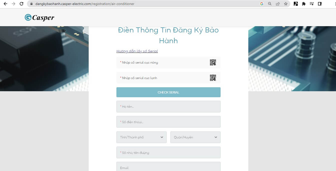 Đăng ký qua web chính thức của Casper