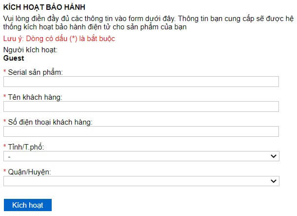Kích hoạt bảo hành điều hòa Funiki trên website 