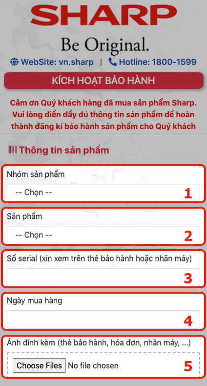 Đăng ký bảo hành máy lạnh Sharp trên website đối với khách hàng cá nhân