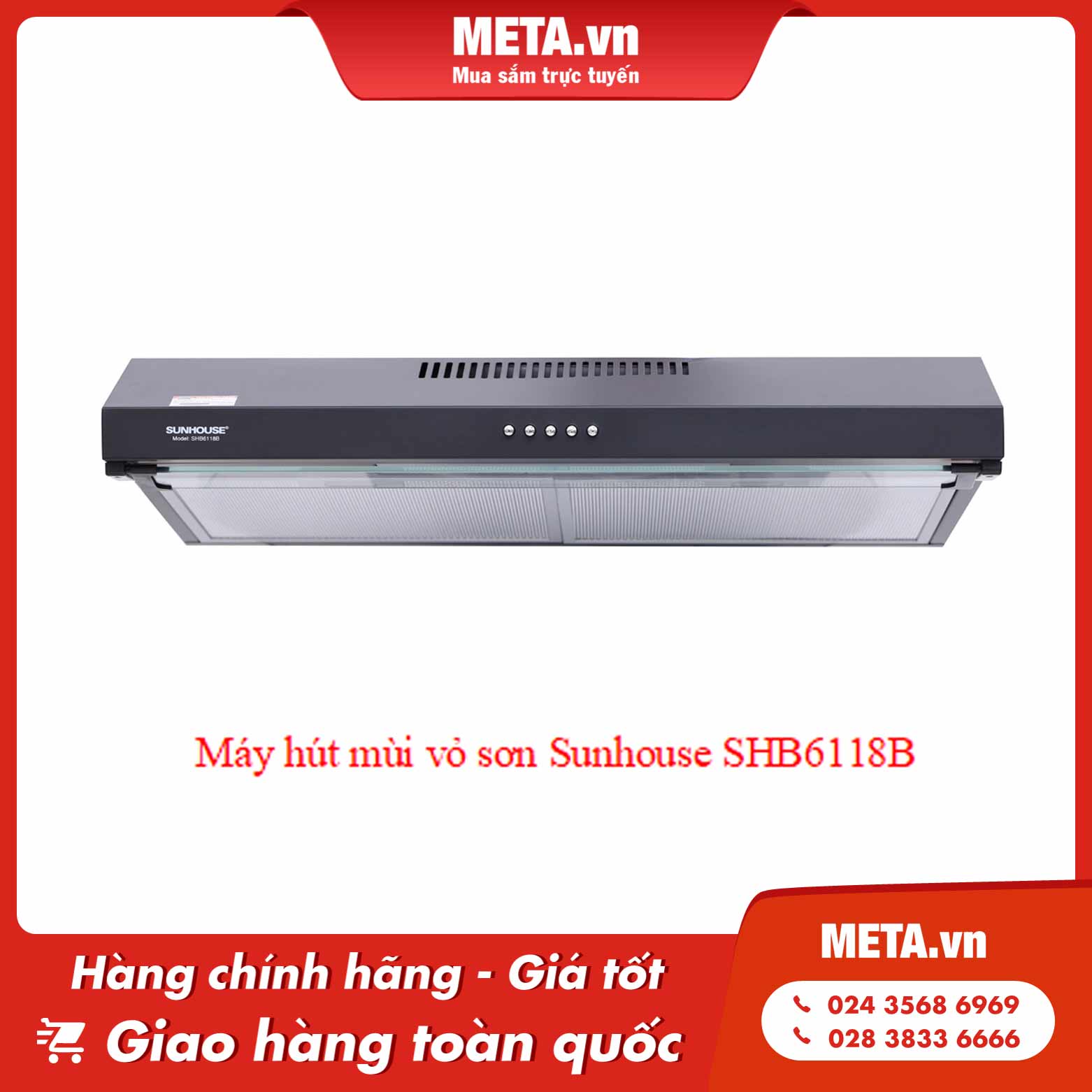 Máy hút mùi vỏ sơn Sunhouse SHB6118B